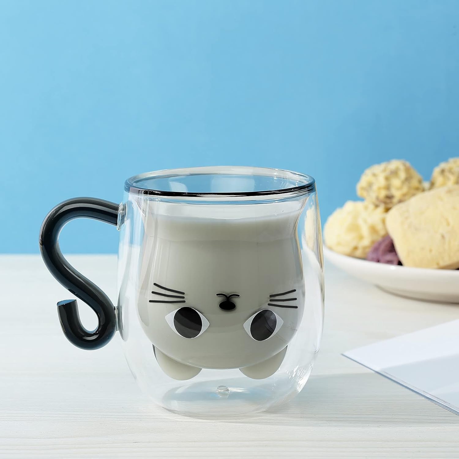 Cute Cat Double Wall Glass Coffee Mug – 8.5oz Insulated Tea & Coffee Cup Gift for Cat Lovers