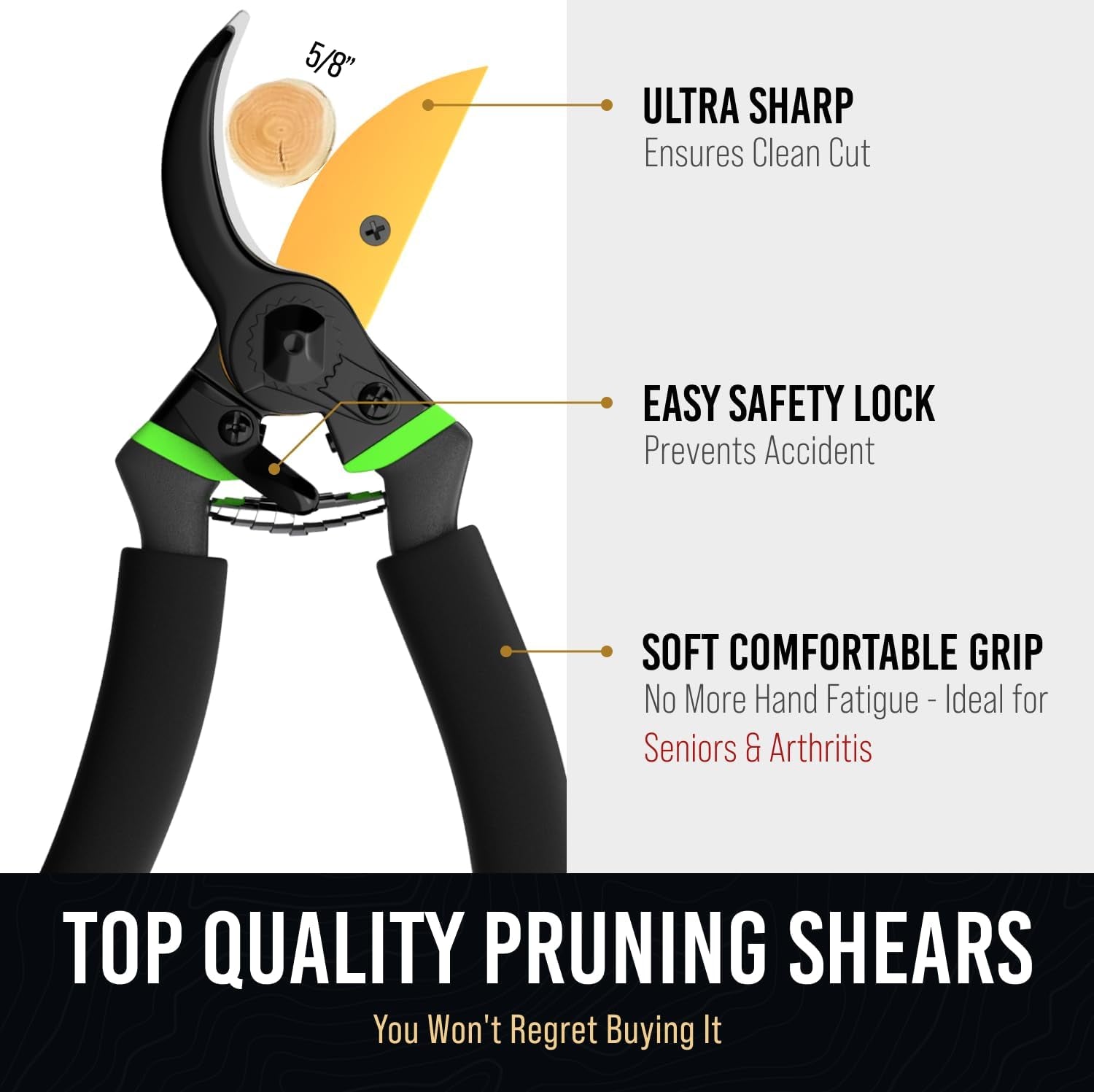 Ultra Sharp Japanese Steel Pruning Shears - Cuts 3X Easier, Weak Hand Arthritis Clippers, Rust-Resistant Titanium Coated Pruner, Effortlessly Cuts 3/4 Inch