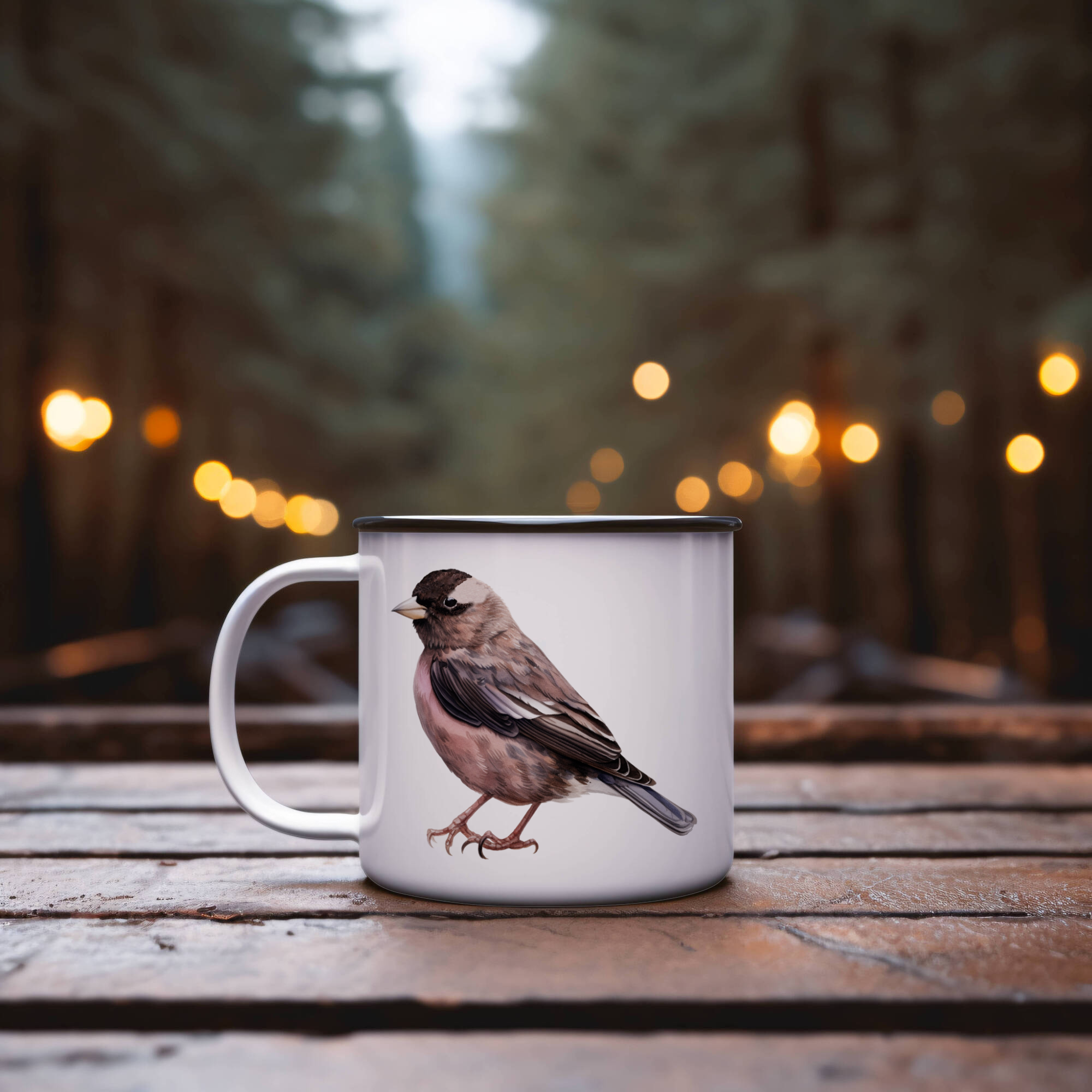 Bird Watching Mug, Black Rosy Finch Song Bird Camping Mug, 12oz Camping Mug, White Stainless Steel Cup with Handle