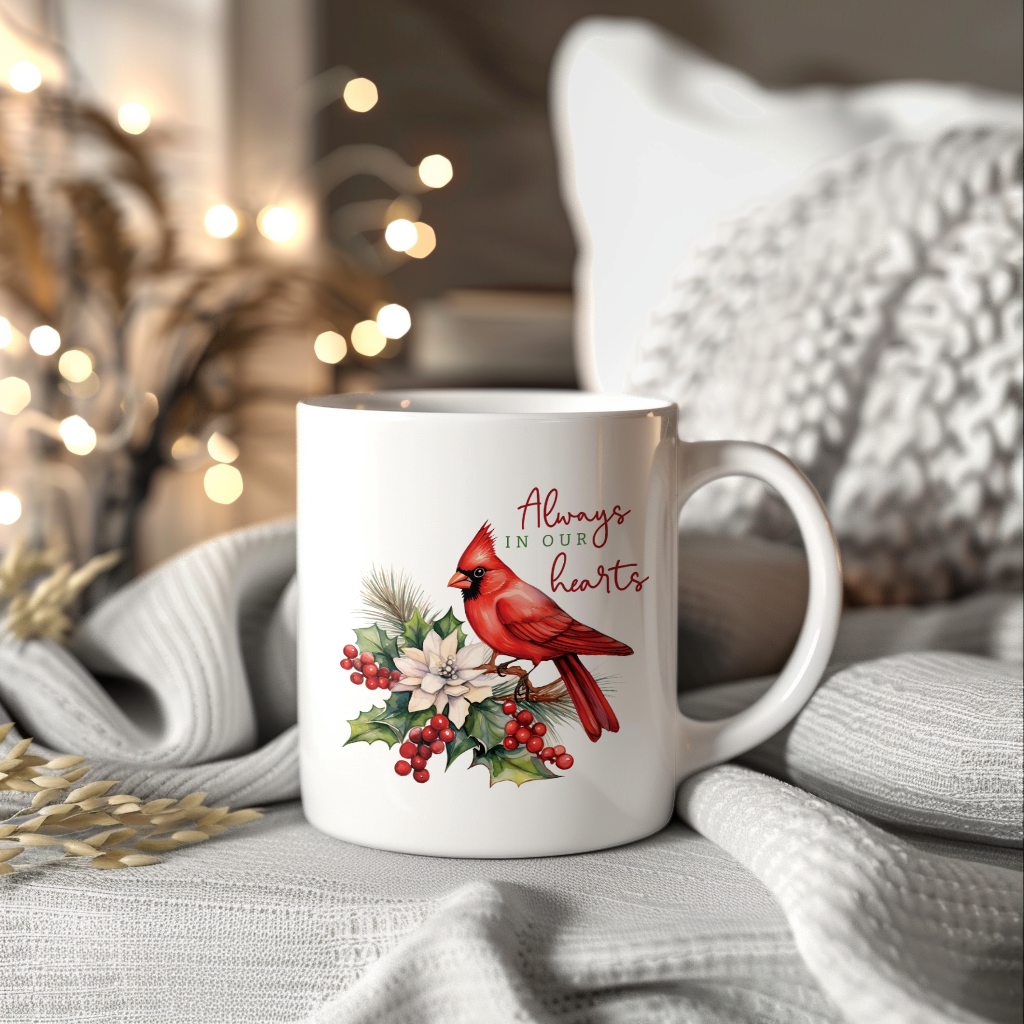 Red Cardinal Mug – Northern Red Cardinal Christmas Mug with Heartfelt Message, 11oz or 15oz White Ceramic Coffee Cup