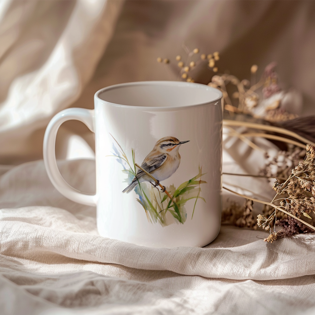 Bird Watching Mug, Sedge Warbler Song Bird Mug, 11oz or 15oz White Ceramic Coffee Mug Gift for Bird Watchers
