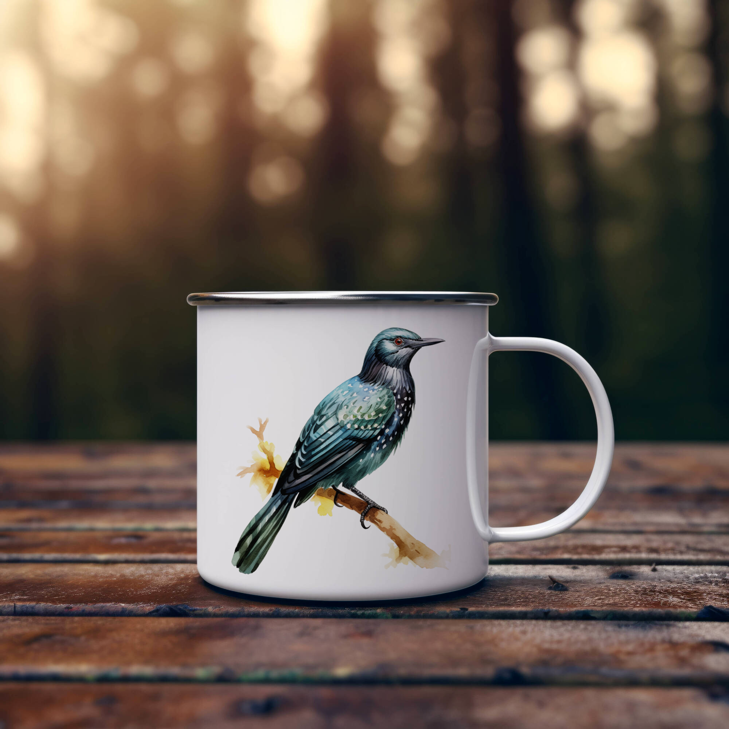Bird Watching Mug, Asian Koel Song Bird Camping Mug, 12oz Camping Mug, White Stainless Steel Cup with Handle