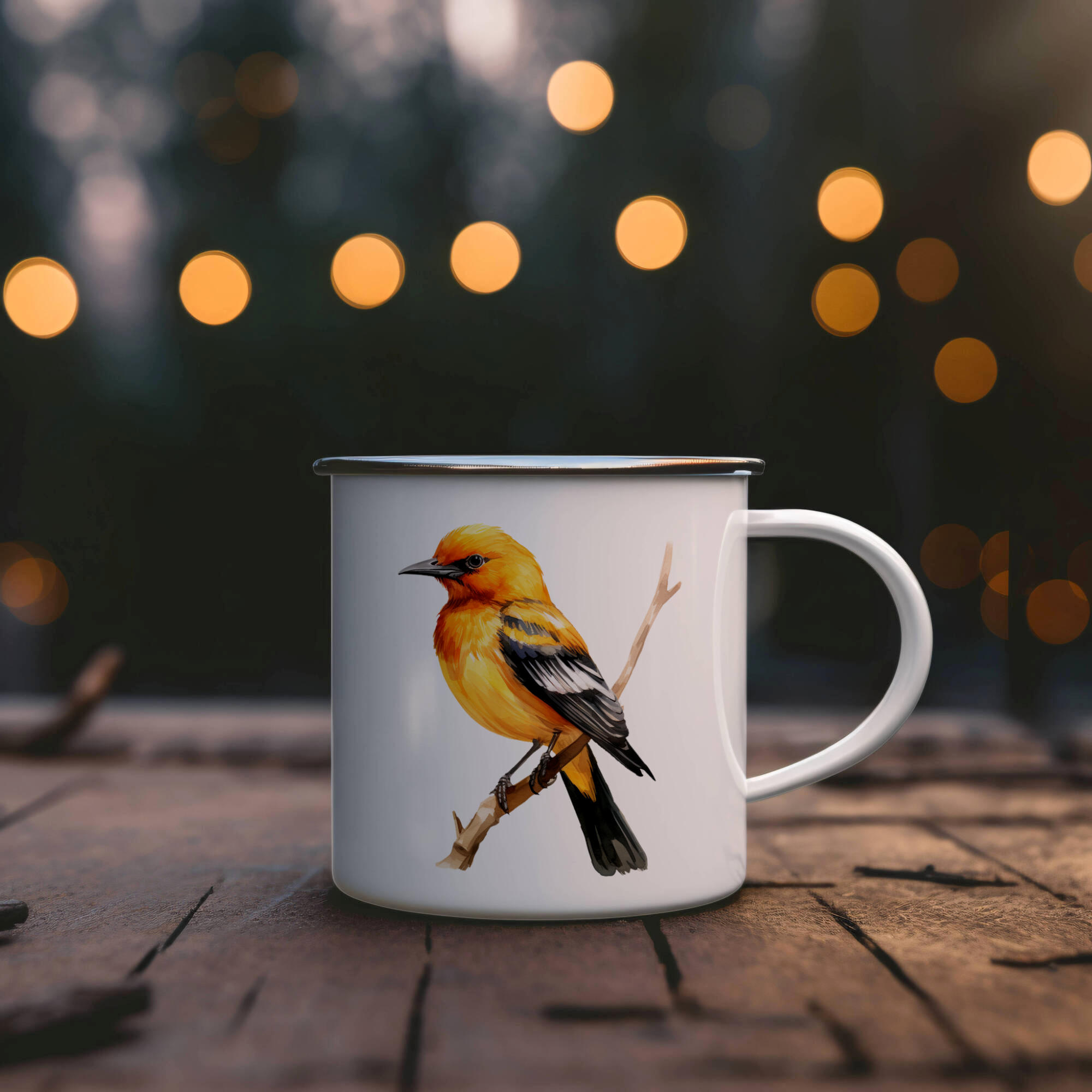 Bird Watching Mug, Altamira Oriole Song Bird Camping Mug, 12oz Camping Mug, White Stainless Steel Cup with Handle