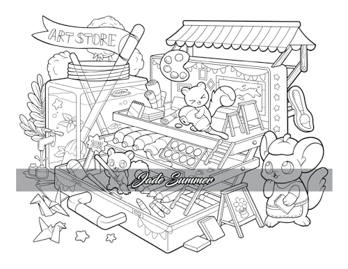 Kawaii Town: Coloring Book with Cute Animals, Tiny Buildings, and Playful Scenes for Stress Relief and Relaxation