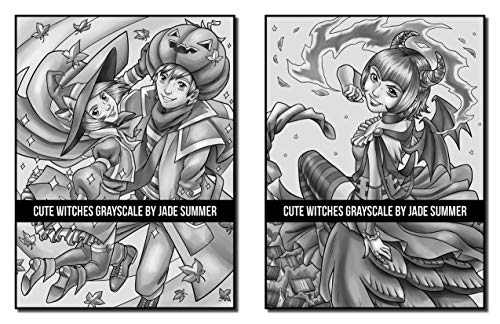 Cute Witches Grayscale: An Adult Coloring Book with Adorable Gothic Scenes, and Spooky Halloween Fun (Grayscale Coloring Books)