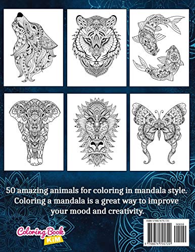 Amazing Animals: Adult Coloring Book, Stress Relieving Mandala Animal Designs