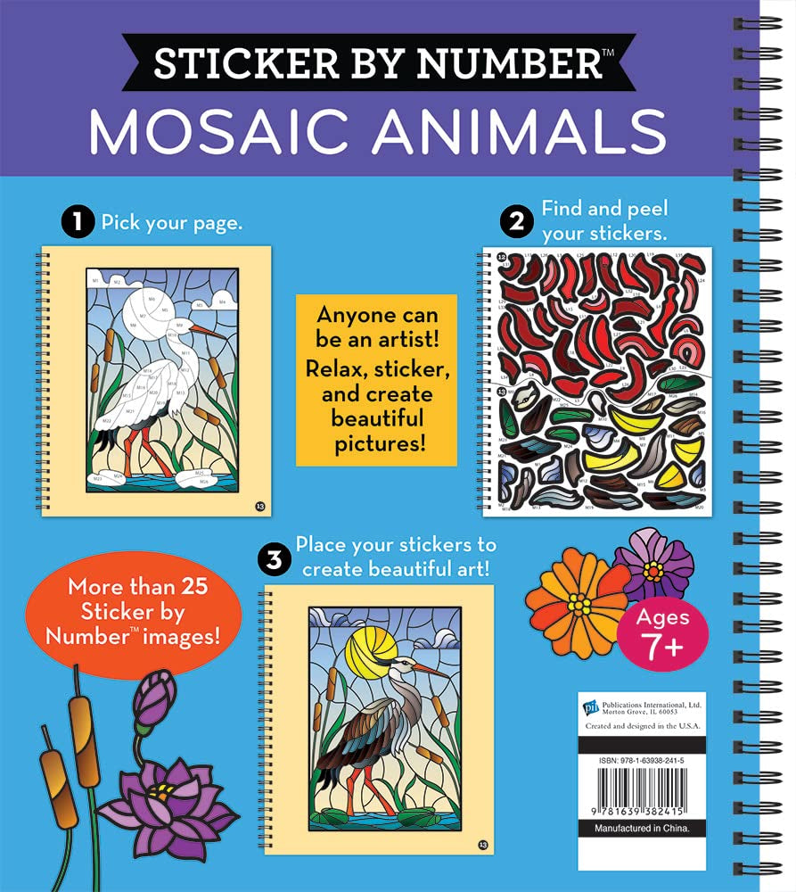 Brain Games - Sticker by Number: Mosaic Animals (28 Images to Sticker)