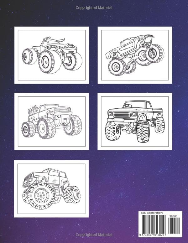 Monster Truck Coloring Book: 50 Large Print Designs for Kids Ages 4-8