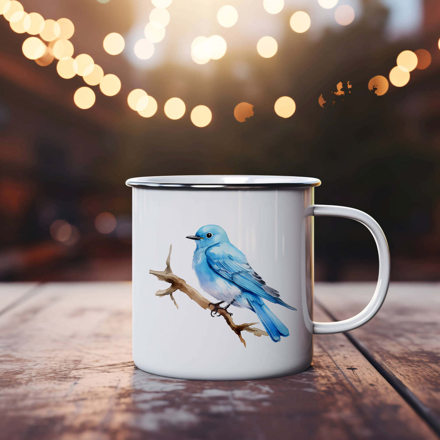 Bird Watching Mug, Mountain Bluebird Song Bird Camping Mug, 12oz Camping Mug, White Stainless Steel Cup with Handle