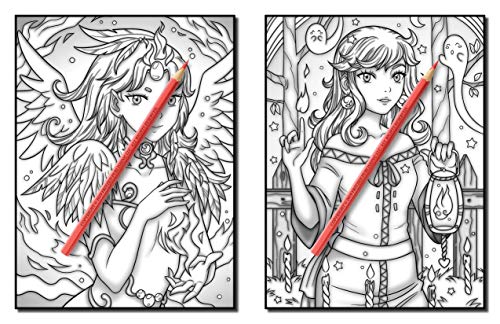 Kawaii Grayscale: An Adult Coloring Book with Beautiful Anime Portraits, Mythical Creatures, and Fantasy Scenes