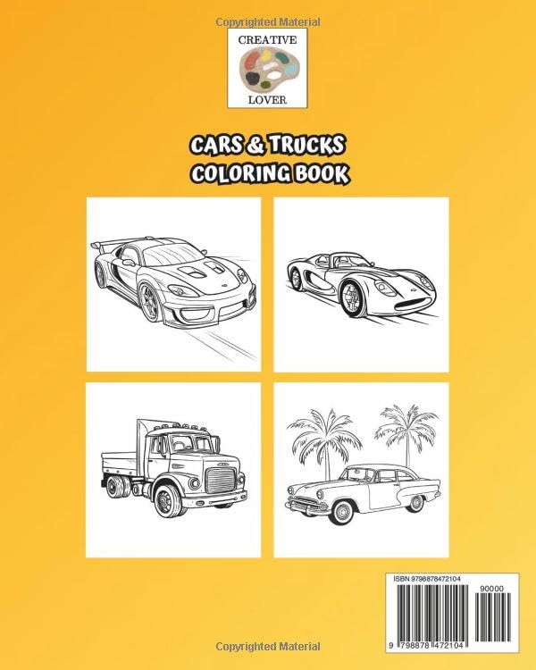 Cars & Trucks Coloring Book For Kids Ages 4-8: 60 Amazing Images | 8 x 10