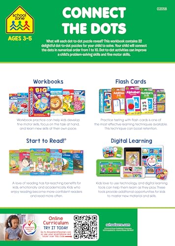 School Zone Connect the Dots Workbook: 32 Pages, Preschool, Kindergarten, Dot-to-Dots, Counting, Number Puzzles, Numbers 1-10, Coloring, Ages 3 to 5 (Get Ready! Book Series)