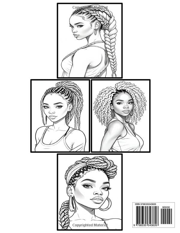 Black Women Hairstyles Coloring Book: Grayscale Portrait Of Beautiful Black Women With Various Hairstyles, Including Afro, Braids, Updos, Ponytail, ... Girls | For Stress Relief And Relaxation.