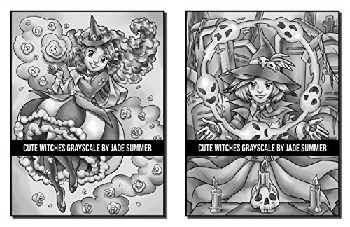 Cute Witches Grayscale: An Adult Coloring Book with Adorable Gothic Scenes, and Spooky Halloween Fun (Grayscale Coloring Books)