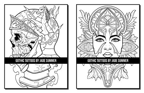 Gothic Tattoos: A Tattoo Coloring Book for Adults with Skulls, Animals, Flowers, and Dark Fantasy Scenes for Men and Women