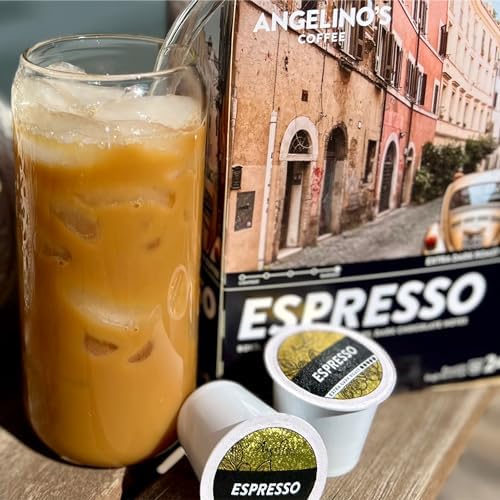 Angelino's Coffee Espresso Pods Keurig Compatible - 24 Count, Dark Roast Coffee for Keurig K-Cup Brewers, Cafe Style, Best Strong Espresso Coffee Pods (24 Count, Espresso)