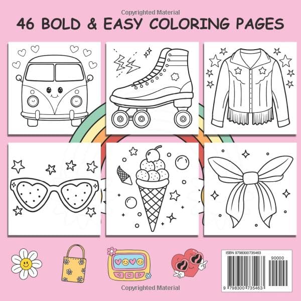 Cute & Groovy: Coloring Book for Adults and Kids, Bold and Easy, 46 Simple and Big Designs for Relaxation Featuring Lovely Things, Featuring Groovy & Funny Designs for Relaxation