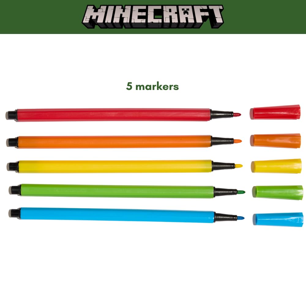 Minecraft Sketchbook Set, 5 Washable Markers, Spiral Bound, 86 Blank Pages