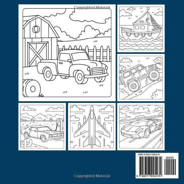 Cars, Trucks, Boats, Planes and Trains Coloring Book for Kids: Coloring Book for Young Vehicle Lovers
