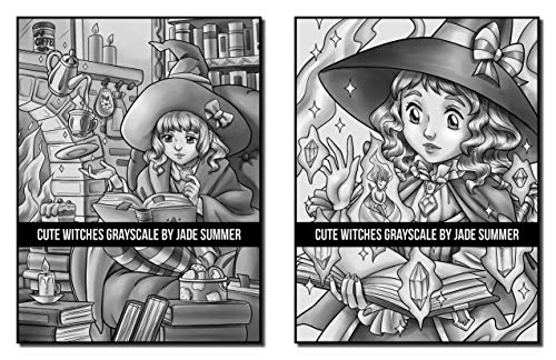Cute Witches Grayscale: An Adult Coloring Book with Adorable Gothic Scenes, and Spooky Halloween Fun (Grayscale Coloring Books)