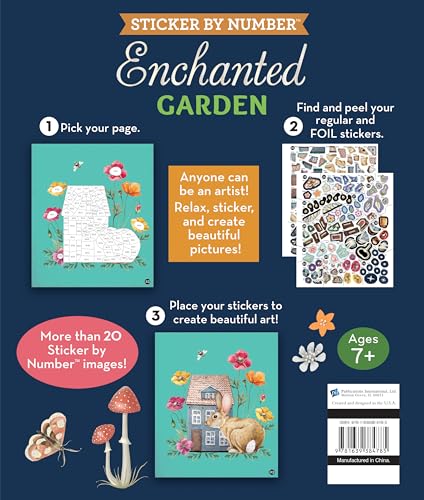 Brain Games - Sticker by Number: Enchanted Garden (24 Images to Sticker): Includes 2 Foil Sticker Sheets to Complete Each Image!