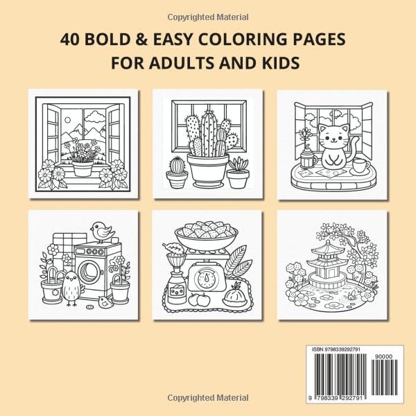 Hygge Place Coloring Book: Bold and Easy designs for Adults and kids, Simple and Drawings for Relaxation and Stress Relief