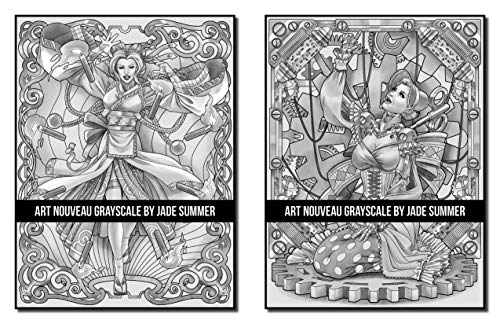 Art Nouveau Grayscale: An Adult Coloring Book with Fantasy Women, Mythical Creatures, and Detailed Designs for Relaxation (Grayscale Coloring Books)
