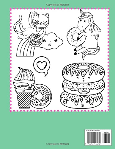 Cute Donut Coloring Book: Kawaii Snacks Food Sweet Coloring Book