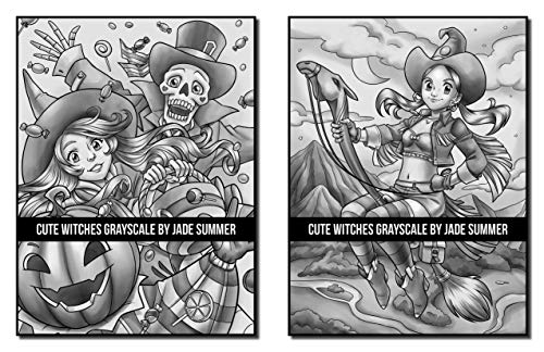 Cute Witches Grayscale: An Adult Coloring Book with Adorable Gothic Scenes, and Spooky Halloween Fun (Grayscale Coloring Books)