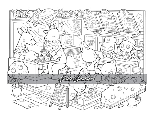 Kawaii Town: Coloring Book with Cute Animals, Tiny Buildings, and Playful Scenes for Stress Relief and Relaxation