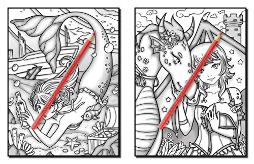 Kawaii Grayscale: An Adult Coloring Book with Beautiful Anime Portraits, Mythical Creatures, and Fantasy Scenes