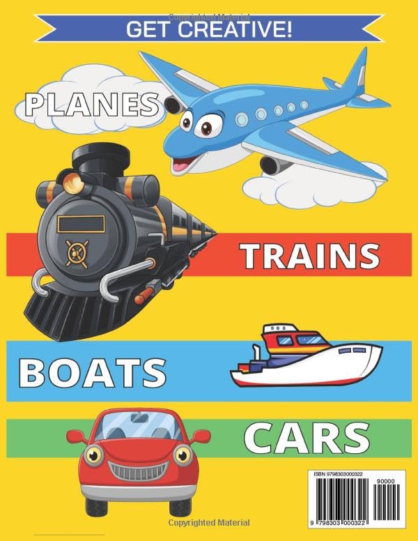 CARS, PLANES, BOATS AND TRAINS COLORING BOOK: EASY & FUN Coloring Book For Kids Ages 3 - 8 (Keep It Positive For Kids - Cool Vehicles Series (Ages 3–8))
