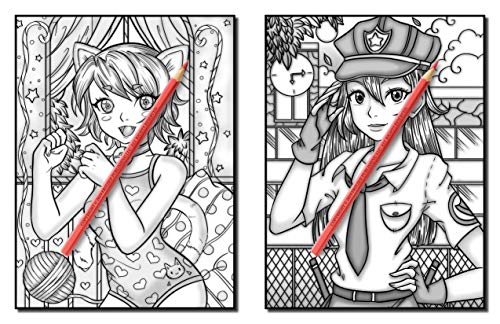 Kawaii Grayscale: An Adult Coloring Book with Beautiful Anime Portraits, Mythical Creatures, and Fantasy Scenes