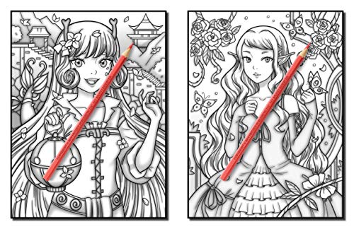 Kawaii Grayscale: An Adult Coloring Book with Beautiful Anime Portraits, Mythical Creatures, and Fantasy Scenes