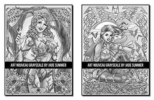 Art Nouveau Grayscale: An Adult Coloring Book with Fantasy Women, Mythical Creatures, and Detailed Designs for Relaxation (Grayscale Coloring Books)