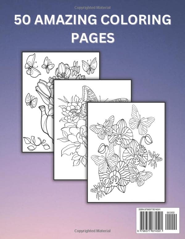 Easy Large Print Butterflies Adult Coloring Book: Easy Large Print Beautiful Butterfly and Flower Coloring Book For Designs