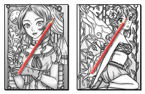 Kawaii Grayscale: An Adult Coloring Book with Beautiful Anime Portraits, Mythical Creatures, and Fantasy Scenes