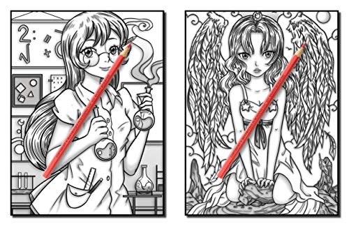 Kawaii Grayscale: An Adult Coloring Book with Beautiful Anime Portraits, Mythical Creatures, and Fantasy Scenes