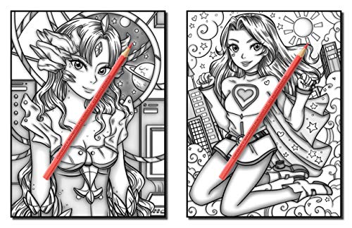 Kawaii Grayscale: An Adult Coloring Book with Beautiful Anime Portraits, Mythical Creatures, and Fantasy Scenes