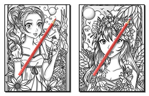 Kawaii Grayscale: An Adult Coloring Book with Beautiful Anime Portraits, Mythical Creatures, and Fantasy Scenes