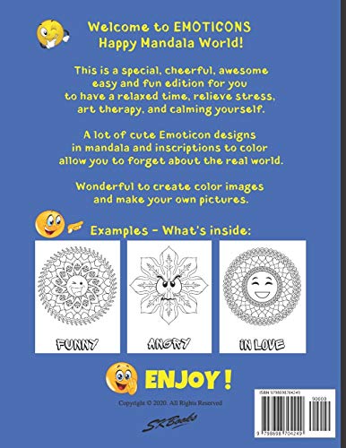 EMOTICONS Happy Mandala Coloring Book: For Kids Adults Beginners Gift, Easy, Fun, Mood Enhancing Mandalas