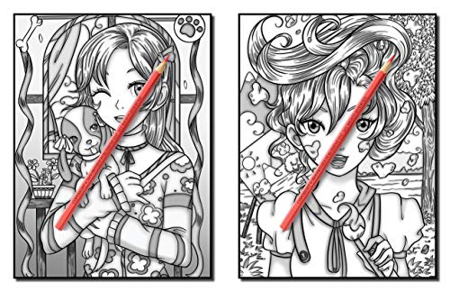 Kawaii Grayscale: An Adult Coloring Book with Beautiful Anime Portraits, Mythical Creatures, and Fantasy Scenes