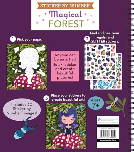 Brain Games - Sticker by Number: Magical Forest (20 Images to Sticker): Includes 2 Glitter Sticker Sheets to Complete Each Image!