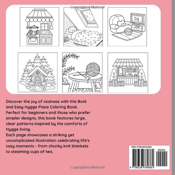 Bold and Easy Hygge Place Coloring: A cozy and simple coloring book for kids and adults