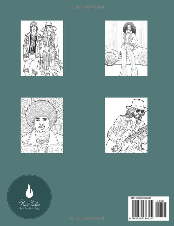 70's Fashion Themed Adult Coloring Book: 40 images for coloring, each image on a separate page