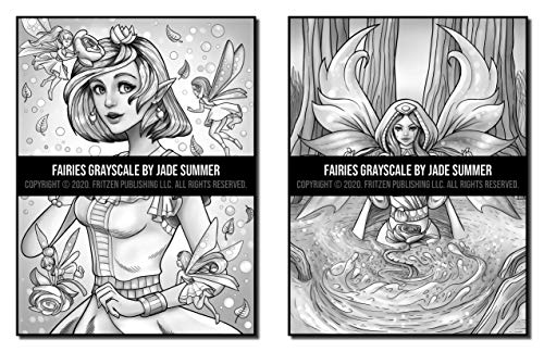 Fairies Grayscale: An Adult Coloring Book with Beautiful Fantasy Women, Cute Magical Animals, and Relaxing Forest Scenes (Grayscale Coloring Books)