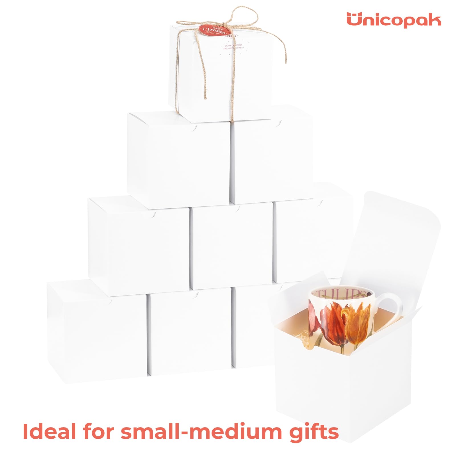 White Gift Boxes with Lids, 10 Pack, 5 x 5 x 5 in