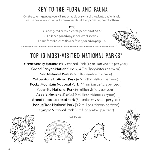 Ultimate National Parks Coloring Book: Amazing Scenes from 63 of the Nation's Most Beautiful Places (Design Originals) Fun Facts, Map of Parks, Plant and Animal Collages, and More