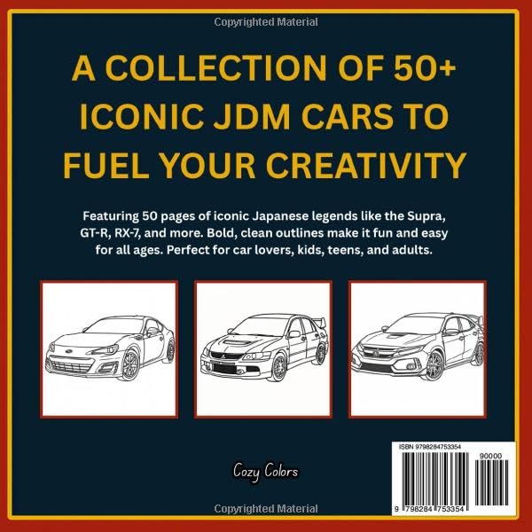 JDM Cars Coloring Book: for kids and teens Iconic Japanese Cars to Color