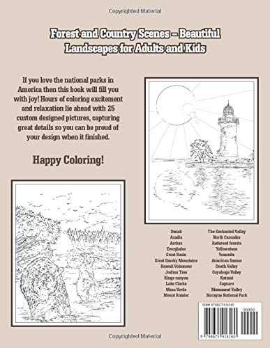 National Parks Coloring Book: Forest and Country Scenes - Beautiful Landscapes for Adults and Kids